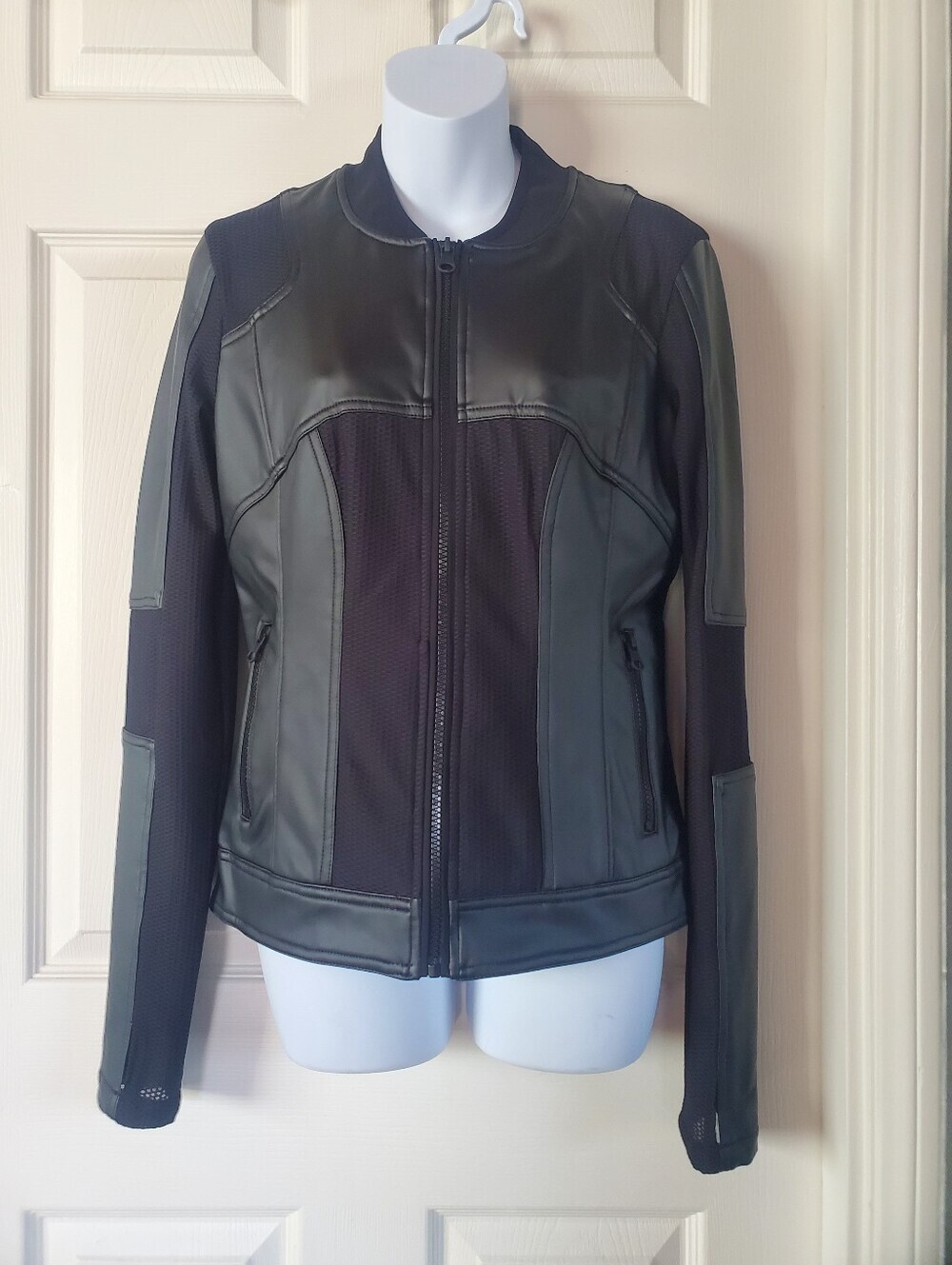 BLANC NOIR Black Faux Leather Moto Jacket Grunge Rockabilly Punk Full Zip Small